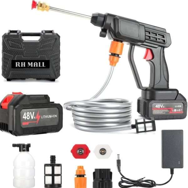 48v High Pressure Portable Water Gun – Cordless Car & Bike Washer With Adjustable Nozzle + 5m Hose Pipe