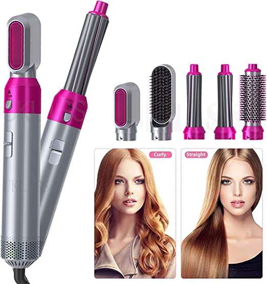 5 In 1 Electric Hair Dryer Brush | Blow Dryer Hair Comb Curling Wand Detachable Brush Kit Negative Ion Straightener Hair Curler ( Random Color)