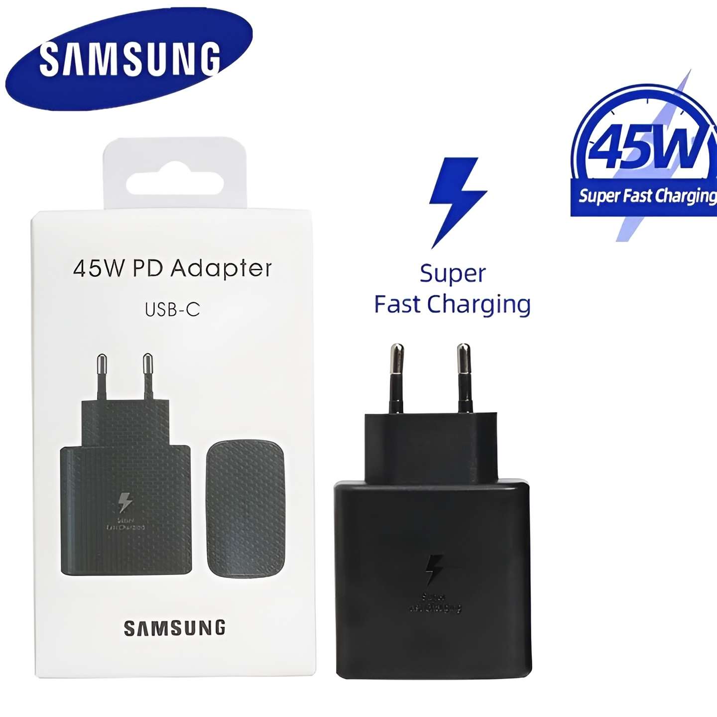 Samsung 45W PD Super Fast charger adapter type C port  A+ Quality - Travel Adapter (Black)